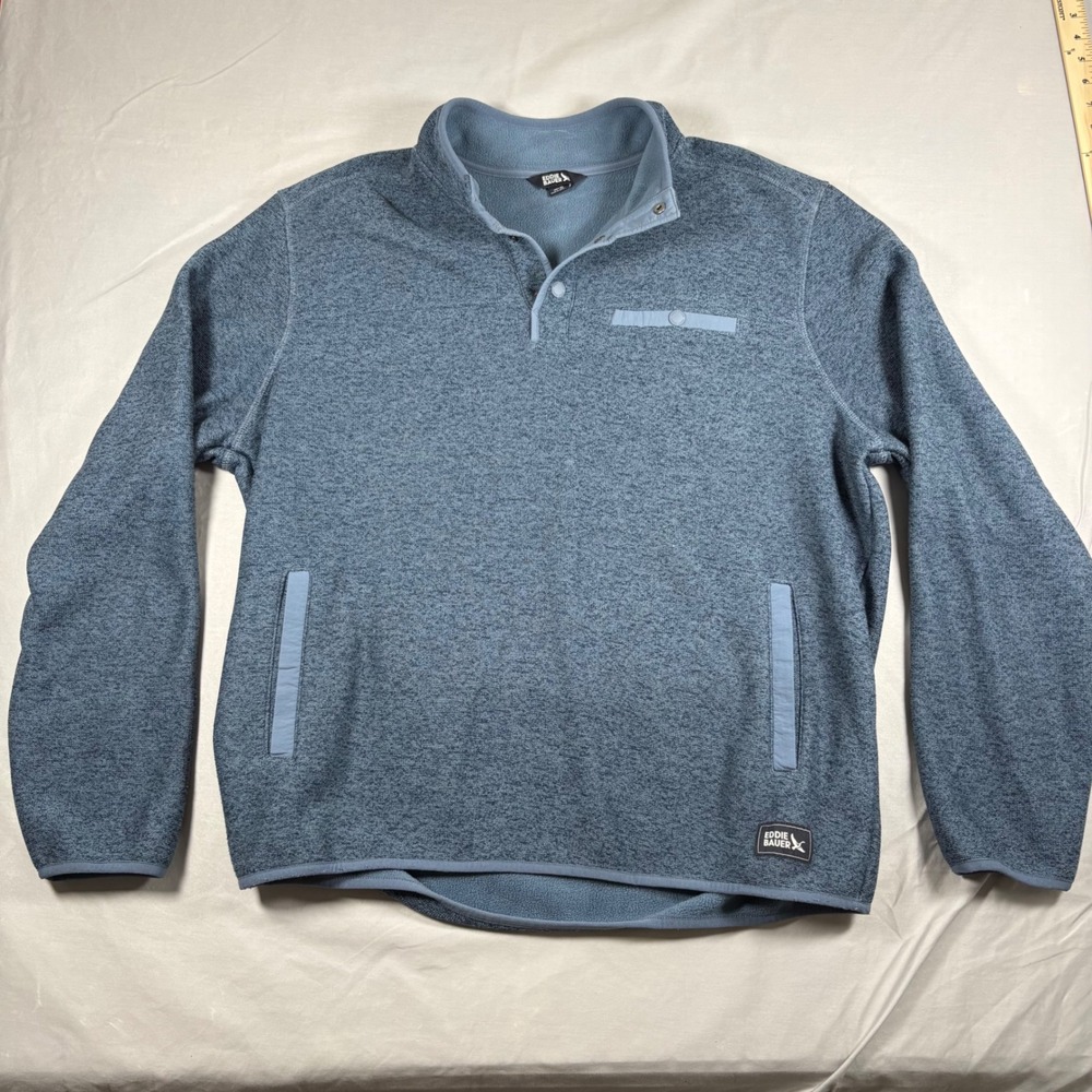 Eddie Bauer Mens XL Blue Heather Sweater Fleece Snap Pullover EB006411